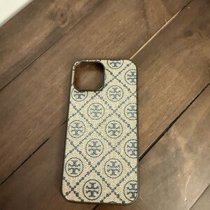 Tory Burch Beige and Blue Patterned Phone Case for iPhone 13